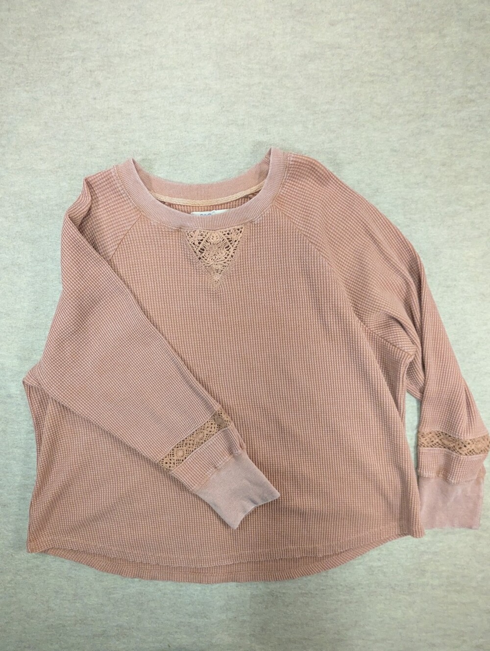 C&C California Dusty Rose Long Sleeve Waffle Knit Top Crochet Details Size 2X